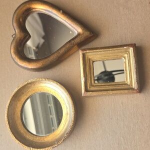 Heart-Shaped Gold Wall Mirror, A Gilt Framed, and a Small Round Golden!